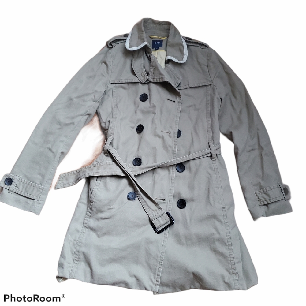 GAP Double Breasted Trench Coat Jacket Khaki Beige Size Small 2 4 6